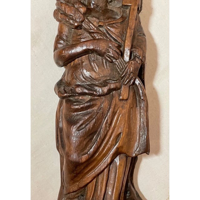 Antique 18th Century Hand Carved Wood Mary Jesus Santos Saint Sculpture Statue For Sale - Image 11 of 14