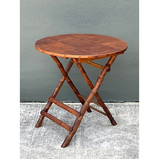 Mid-Century Modern Vintage Split Bamboo Folding Table For Sale - Image 3 of 12