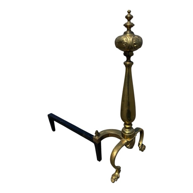 Antique 1920s Brass Fireplace Andirons Pair Refurbished Colonial Hearth Decor For Sale - Image 11 of 18
