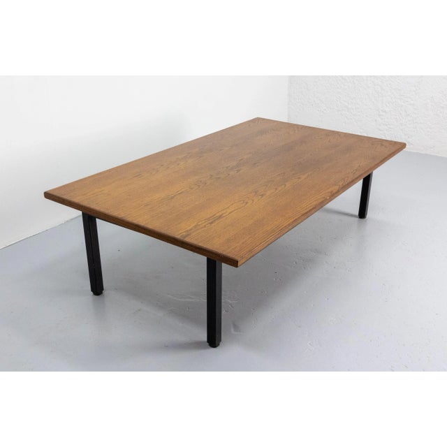French Massive Oak and Metal Coffee Table, 1970s For Sale - Image 4 of 9