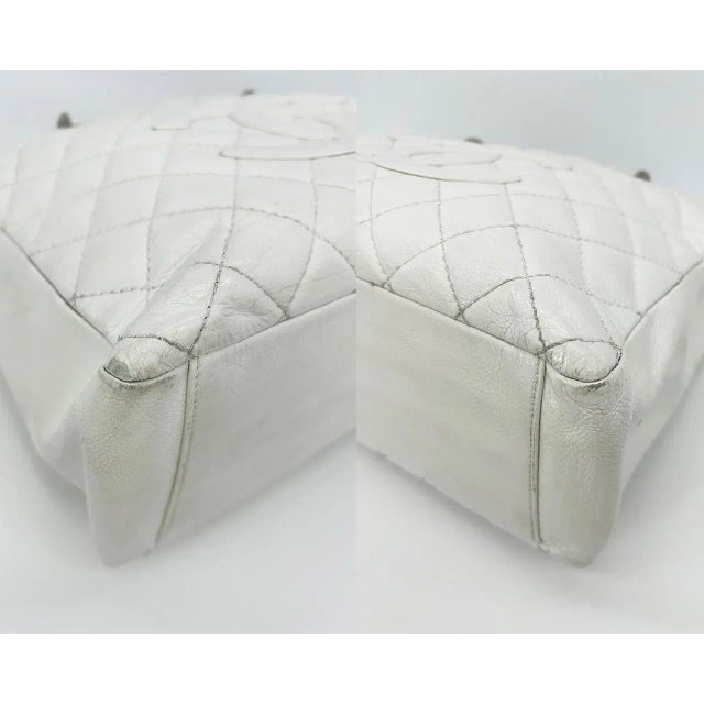 Chanel Quilted White Caviar Grand Shopper Tote For Sale - Image 9 of 12