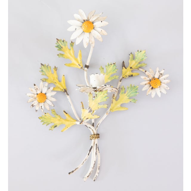 1950s Vintage Italian Tole Daisies Floral Candle Sconces - A Pair For Sale - Image 5 of 12
