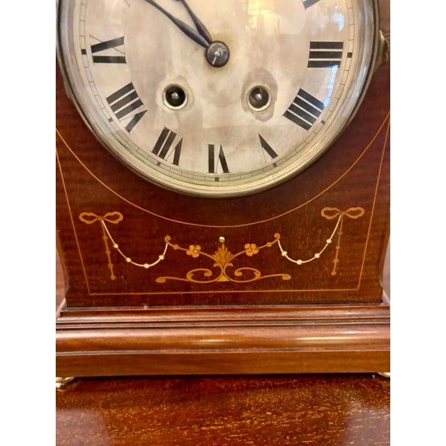 Wood Antique Edwardian Mahogany Striking Mantel Clock, 1900 For Sale - Image 7 of 10