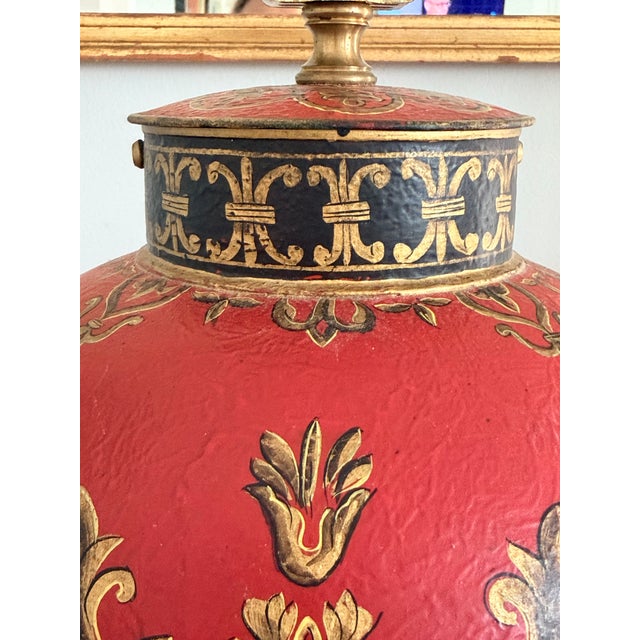Mid 20th Century Vintage English Tole Tea Canister Lamp For Sale - Image 5 of 11