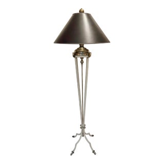 1980s Post-Modern Brass and Metal Floor Lamp With Black Shade by Hart Associates - Art Deco Style For Sale