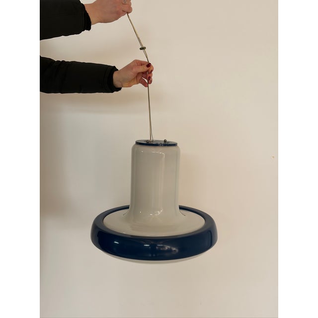 White and Blue Glass Chandelier, 1970s For Sale - Image 11 of 11