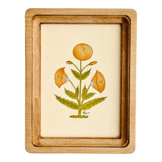 Original Hand-Painted Brown Floral Motif Painting in an Oakwood Frame For Sale