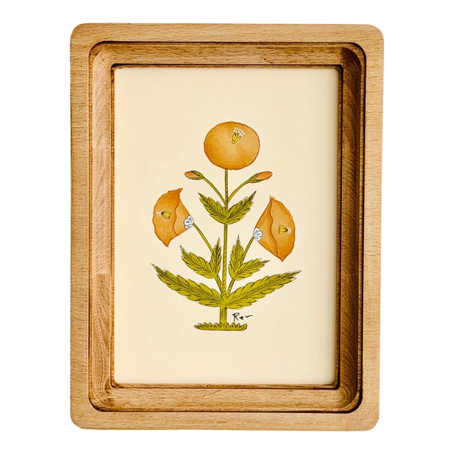 Original Hand-Painted Brown Floral Motif Painting in an Oakwood Frame For Sale