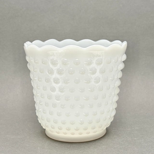 • This classic mid-century milk glass “dot and dash” planter features a striking hobnail texture and 2 opposing columns of...