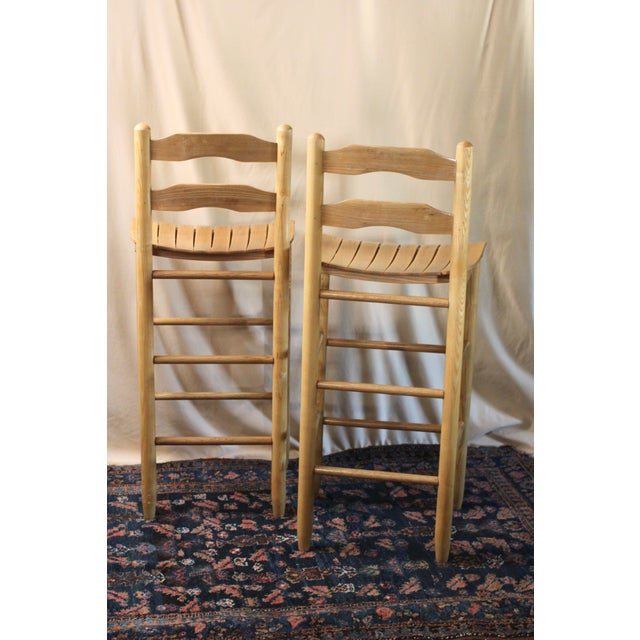 Pair of Vintage Blonde Pine Stools With Wood Slat Seats For Sale - Image 4 of 12