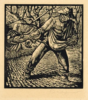 Rudolf Nehmer, The Fieldman and Death, 1948, Woodcut