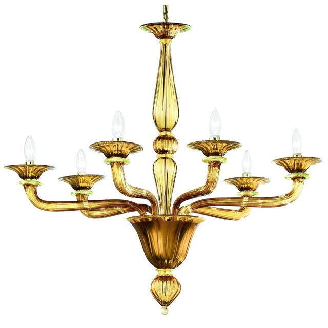 2020s Contemporary Linear "Rigadin"amber Murano Glass Chandelier For Sale - Image 5 of 5