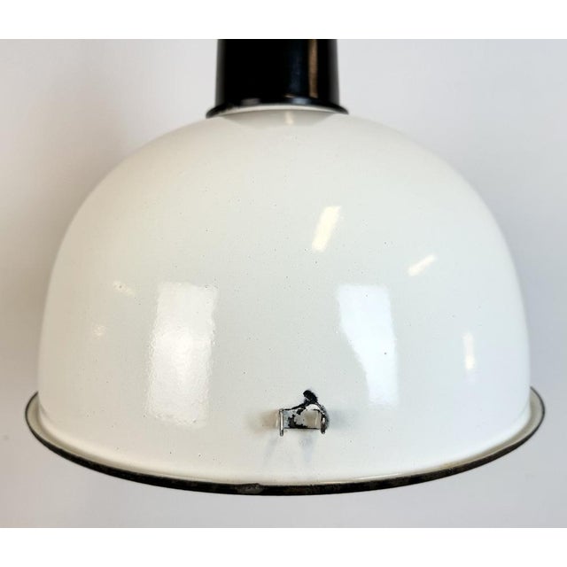 Soviet Industrial White Enamel Pendant Lamp, 1960s For Sale - Image 4 of 18