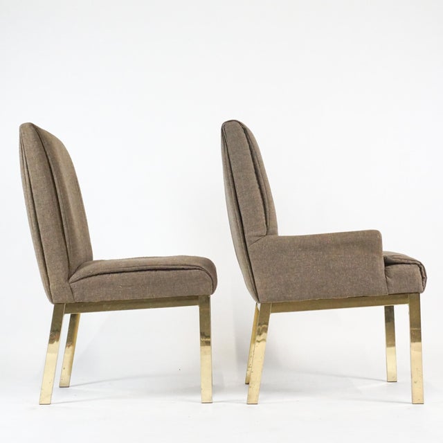 Brass 1970s Milo Baughman for Design Institute America Brass Tuxedo Parsons Chairs - Set of 6 For Sale - Image 8 of 11