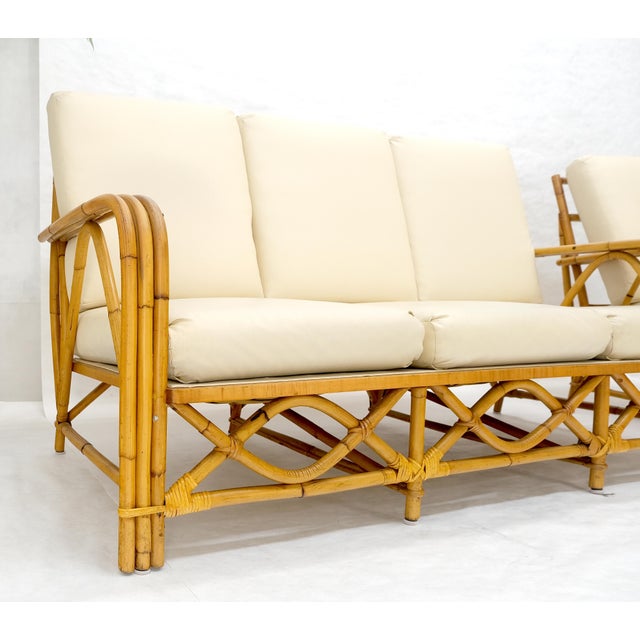 Ficks Reed Mid Century 3 Pieces Rattan Bamboo Sofa Chairs Set c1960s MINT For Sale - Image 14 of 18