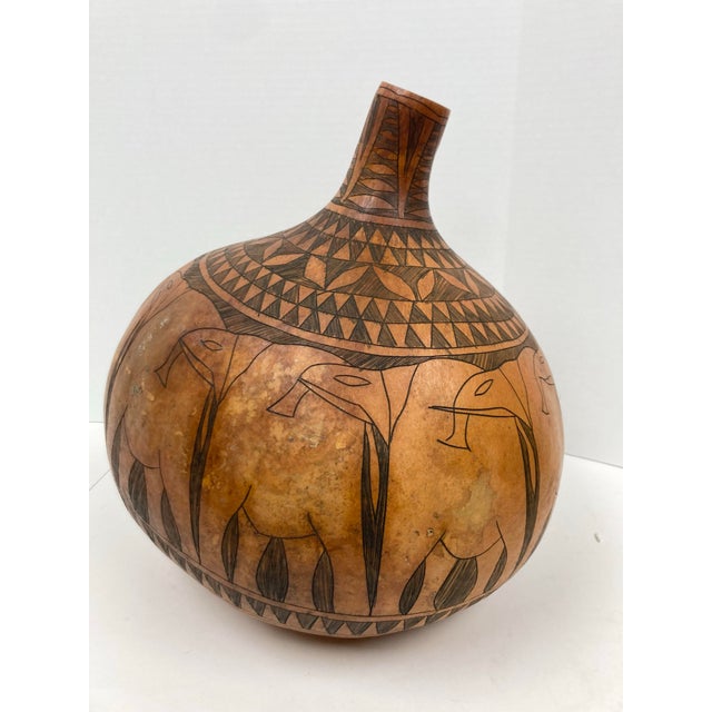 1960s Large and Decorative African Gourd With Elephant Herd Design For Sale - Image 12 of 12