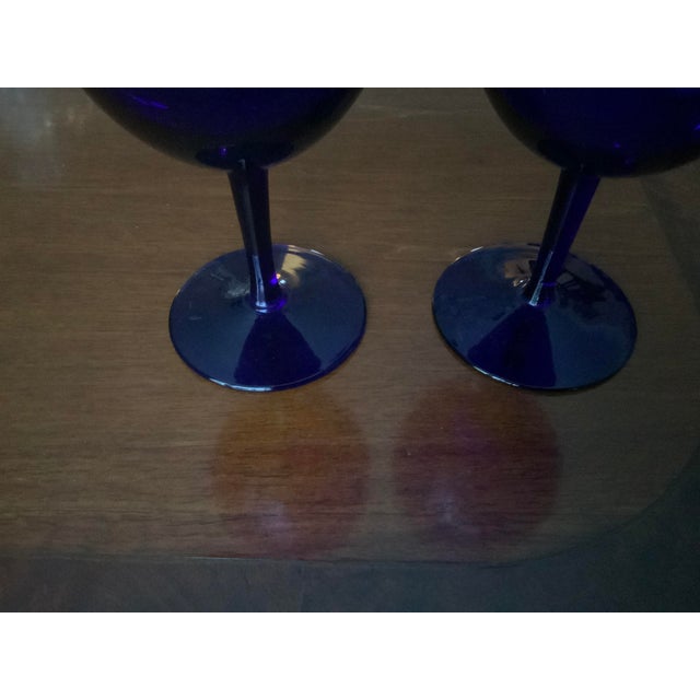 1960s 1960s Cobalt Blue Glass Wine/ Water Goblets - Set of 2 For Sale - Image 5 of 8