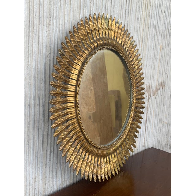 Mid-Century Modern 1960s Round Spanish Gilt Metal Sunburst Mirror For Sale - Image 3 of 8