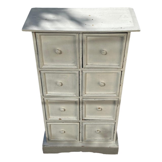 Small Antique Workshop Cabinet with 8 Drawers in Painted Wood, 1950s For Sale