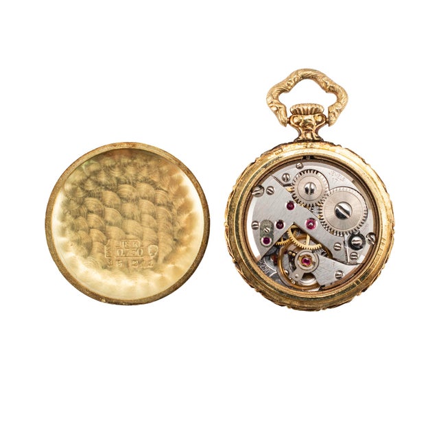 Ladies Art Nouveau Bucherer Lapel 18k Gold Enamel Bow Pin Vintage Pocket Watch For Sale In Houston - Image 6 of 11