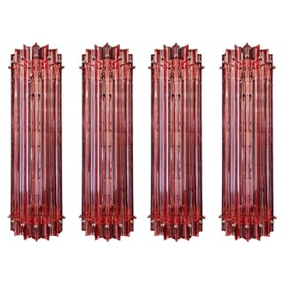 Mid-Century Italian Pink Murano Glass Wall Sconces, 1990s, Set of 4 For Sale