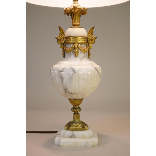 Antique White 1910s Elaborate Victorian Neoclassical Bronze Gilt Urn Marble Table Lamp For Sale - Image 8 of 14
