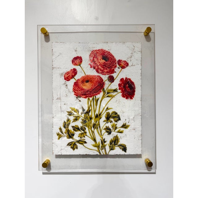 Persian Buttercup - Hand Textured Red Flowers For Sale - Image 10 of 10