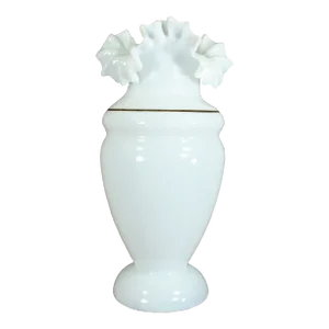 Victorian 19th/20th Century Bristol Glass Vase Opaque White With Ruffled Top