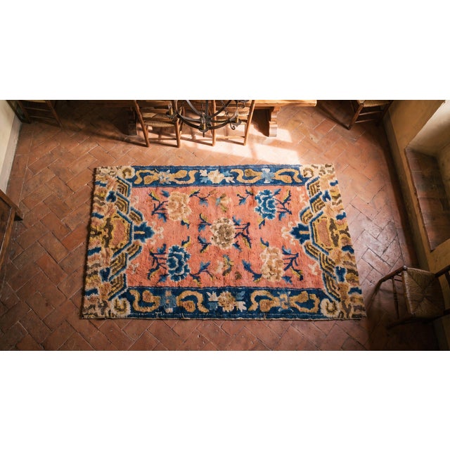 Brown Remarkable Salmon Ground Color With Lovely Damask Pattern Antique Chinese Ningxia Rug For Sale - Image 8 of 8