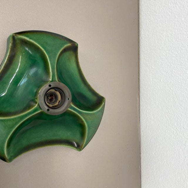 Metal Sputnik Green Ceramic Wall Lights attributed to Pan Ceramics, Germany, 1970s, Set of 3 For Sale - Image 7 of 16