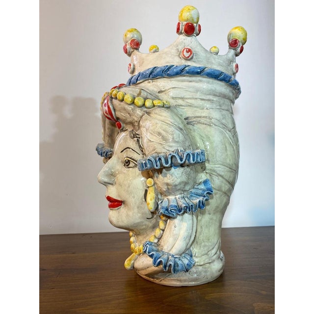Ceramic Sicilian Ceramic Heads from Caltagirone, Set of 2 For Sale - Image 7 of 18