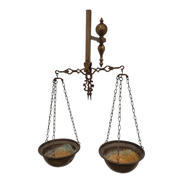 Late 19th Century Antique American Brass Wall-Mount Scales For Sale