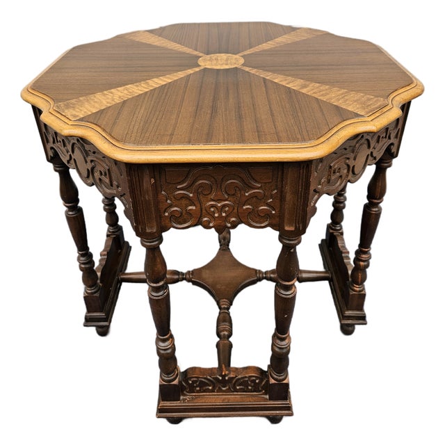 Jacobean Victorian Starburst Pattern Parlor or Side Table For Sale