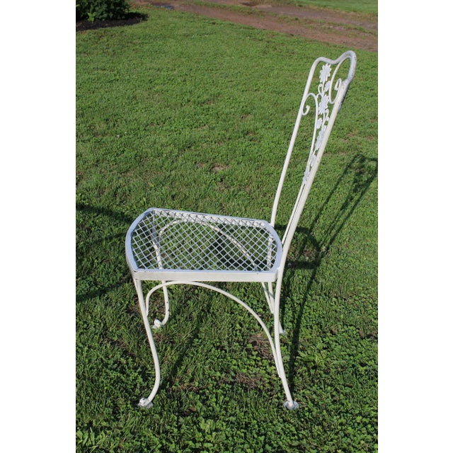 Lee L. Woodard & Sons Vintage Lee L. Woodard & Sons Wrought Iron White Patio Set—A Table and Four Chairs For Sale - Image 4 of 18