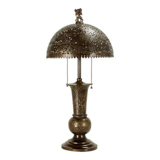 Antique Moroccan Pierced Brass Table Lamp For Sale