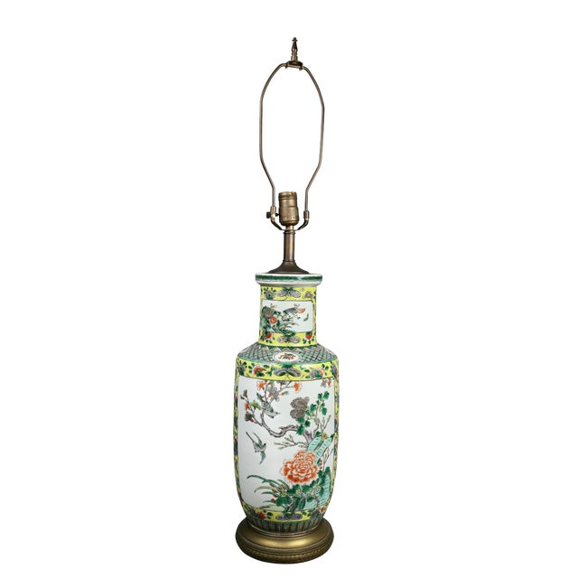 Chinese Famille Verte Rouleau Form Table Lamp For Sale