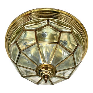 Late 20th Century Italian Regency Brass Beveled Glass 6-Light Flush Mount For Sale