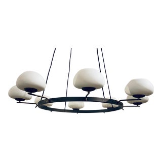 Jonathan Browning for Baker Bronze and Bisque Glass Ring Gualala Chandelier For Sale