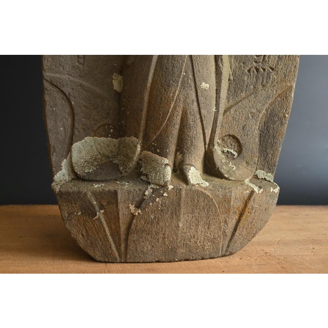 Antique Edo Period Stone Kannon Statue / Made in 1710 / Garden Decoration For Sale - Image 6 of 18