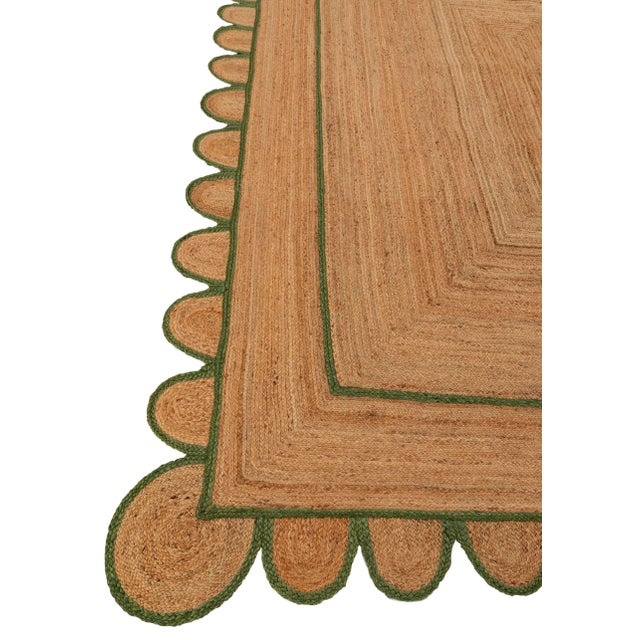 Modern 5'x7' Olive Green Scallop Jute Hand Made Rug For Sale - Image 3 of 11