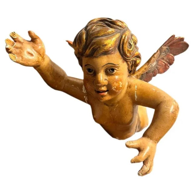 Wood 19th Century Wood Carved Angel Sculpture, Spain, 1800s For Sale - Image 7 of 7