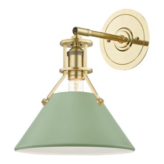 Hudson Valley Lighting Mark D. Sikes Painted No.2 1-Light Wall Sconce, Aged Brass/Leaf Green Combo For Sale