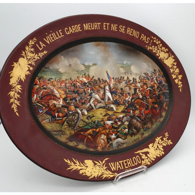 Large Hand-Painted Wall Charger Plate Depicting Waterloo Battle with Napoleon by Jean Antoine Mertel, 1866 For Sale - Image 6 of 18