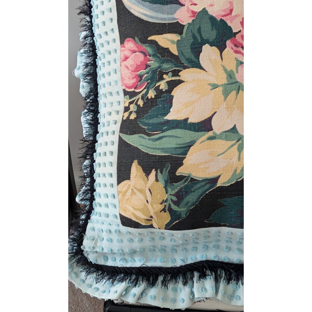 Pair of Jumbo Handmade Vintage Black Background Barkcloth Pillow Shams For Sale - Image 11 of 12