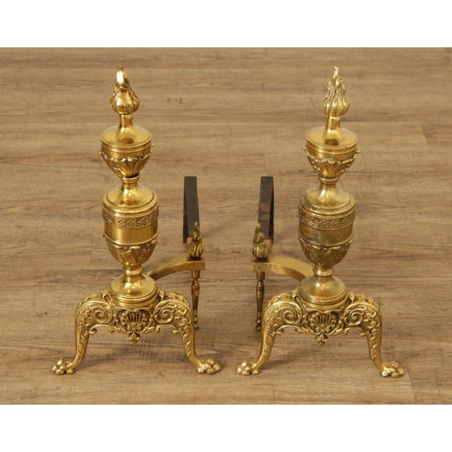 Vintage Neoclassical Style Brass Andirons - A Pair For Sale In Philadelphia - Image 6 of 13