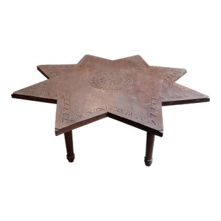 Moroccan Star Shape Hand-Carved Wooden Coffee Table For Sale