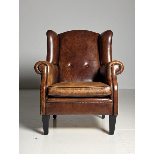 Brown Wingback Club Chair in Sheep Leather For Sale - Image 8 of 18