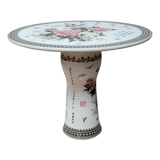 Round Porcelain Table with Painted Flowers and Birds, Asia, 20th Century For Sale