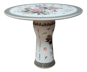 Round Porcelain Table with Painted Flowers and Birds, Asia, 20th Century