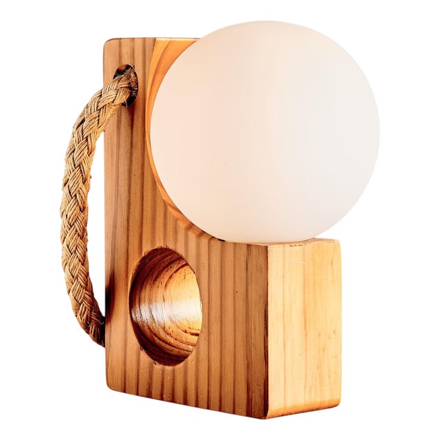 Table Lamp with Sculpted Pine Block from Temde, 1960s For Sale